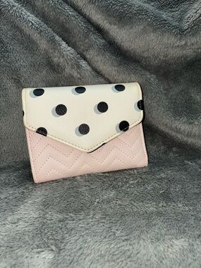 Betsy Johnson Polka Dot and Quilted Bifold Wallet - Pink/White